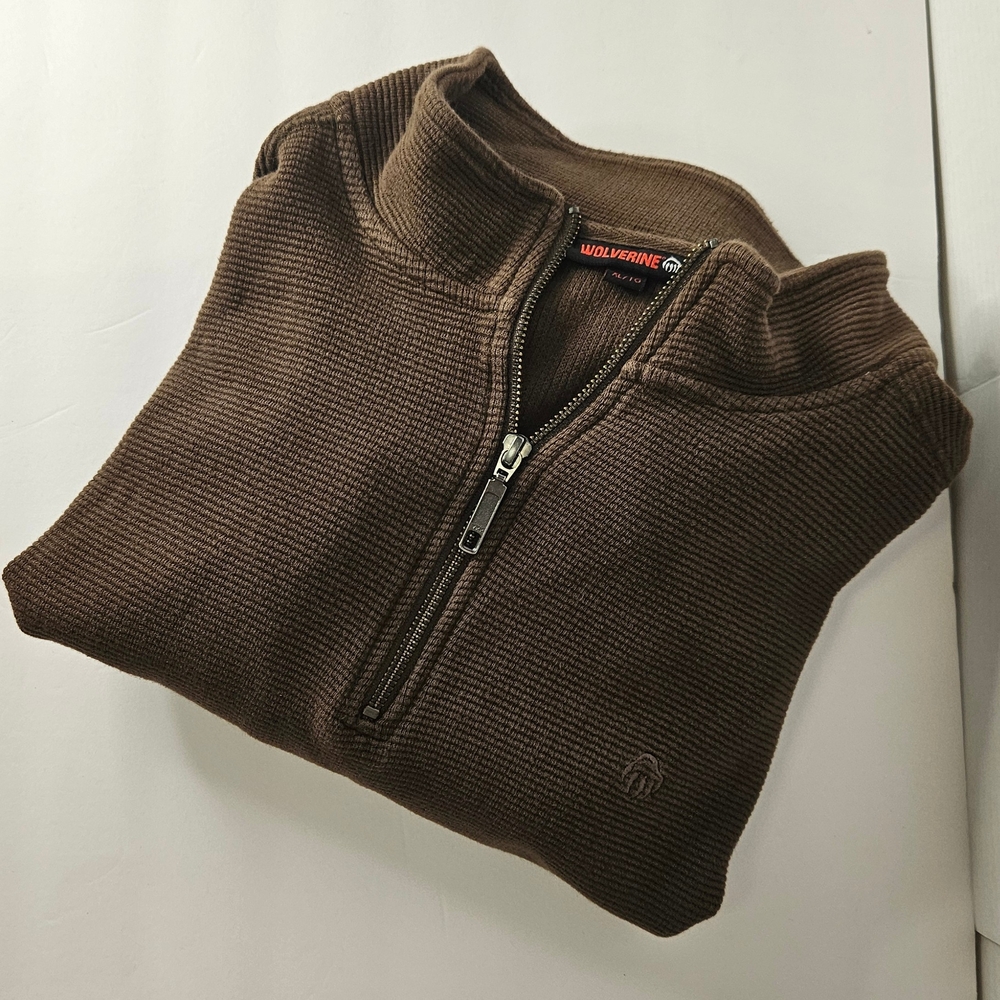 Men's Wolverine 1/4 Zip Mock Neck Waffle Thermal Work Shirt - Brown - X-Large -